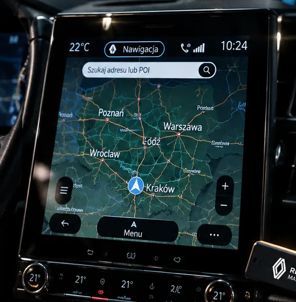 Ekran nawigacji Renault z mapą